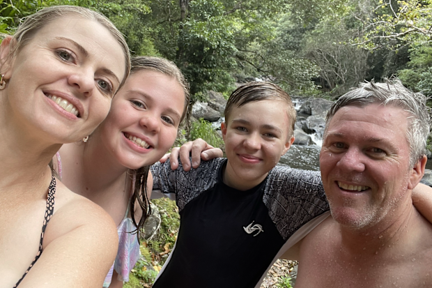 Becky Sinclair with her daughter, son and husband.