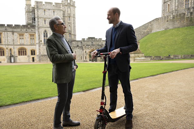Eugene Levy and Prince William on The Reluctant Traveller, on Apple TV+.