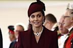 Catherine, Princess of Wales greets dignitaries as she arrives ahead of a Ceremonial Welcome for the Emir of Qatar at Horse Guards Parade in London, Tuesday Dec. 3, 2024. 