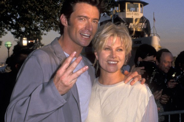 NEW YORK CITY - JULY 12:  Hugh Jackman and wife Deborra-Lee Jackman attend the world premiere of "X-Men" on July 12, 2000 at Ellis Island in New York City. (Photo by Ron Galella, Ltd./Ron Galella Collection via Getty Images)