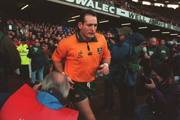 David Campese runs out for his last Test match in 1997 against Wales.
