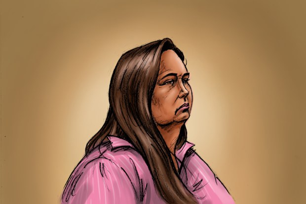 A courtroom sketch of Erin Patterson.