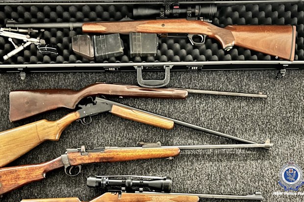 NSW police have seized 80 guns and tens of thousands of rounds of ammunition in a crackdown on gun owners allegedly linked to bikie gangs or other organised crime groups.