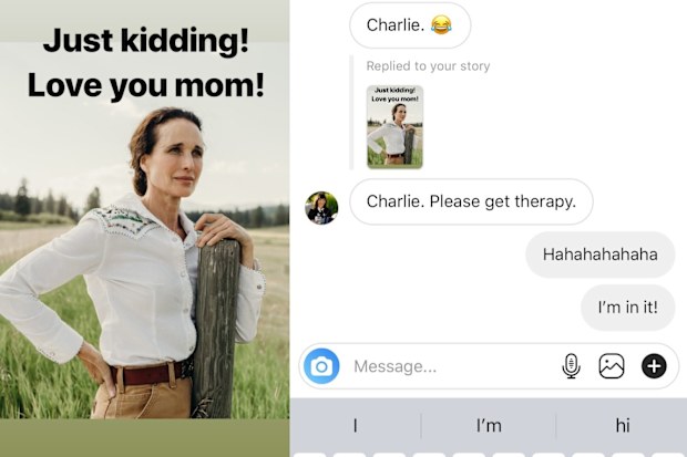 Mary Steenburgen sees son's birthday tribute for Andie McDowell on Mother's Day.