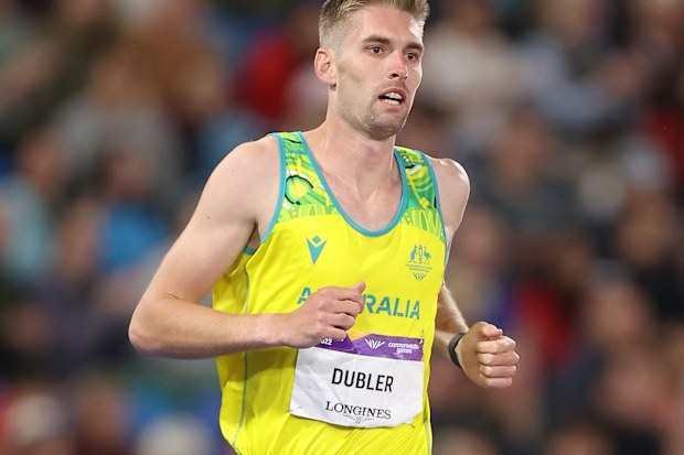 BIRMINGHAM, ENGLAND - AUGUST 05: Cedric Dubler of Team Australia competes during the Men's Decathlon 1500m on day eight of the Birmingham 2022 Commonwealth Games at Alexander Stadium on August 05, 2022 on the Birmingham, England. (Photo by Mark Kolbe/Getty Images)