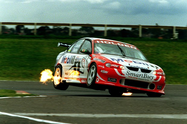 Craig Lowndes and Mark Skaife in the Mobil Holden Racing Team Commodore VT in action during qualifying for Sunday's Tickford 500 at Sandown. Loundes qualified 2nd fastest next to his team mate Greg Murphy.