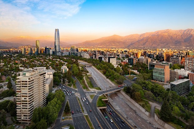 Santiago de Chile with the Andes mountain range.