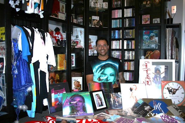 Terence Belletty in his 'Kylie room' which is filled with almost $250,000 of memorabilia.