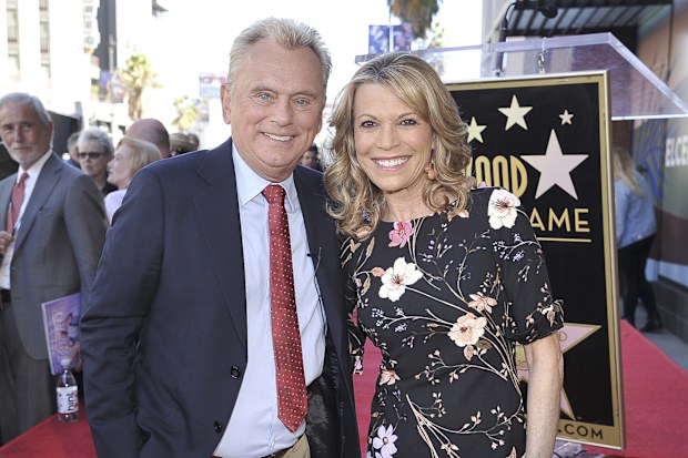 Pat Sajak and Vanna White from Wheel of Fortune attend a ceremony honouring Harry Friedman with a star on the Hollywood Walk of Fame, 2019. 