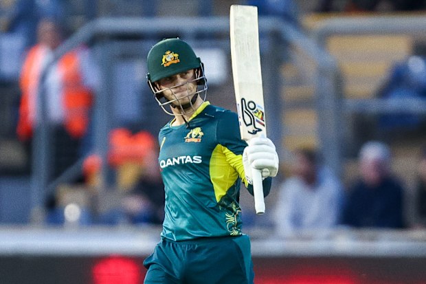 Jake Fraser-McGurk of Australia celebrates his half-century.