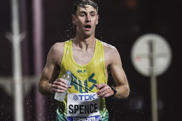 Julian Spence slugs it out at the 2019 world athletics championships in Doha.