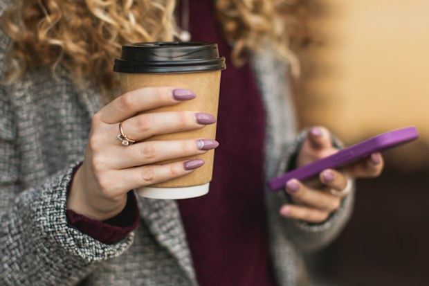 Mobile phone with takeaway coffee