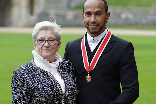 Lewis Hamilton with his mother Carmen Lockhart 