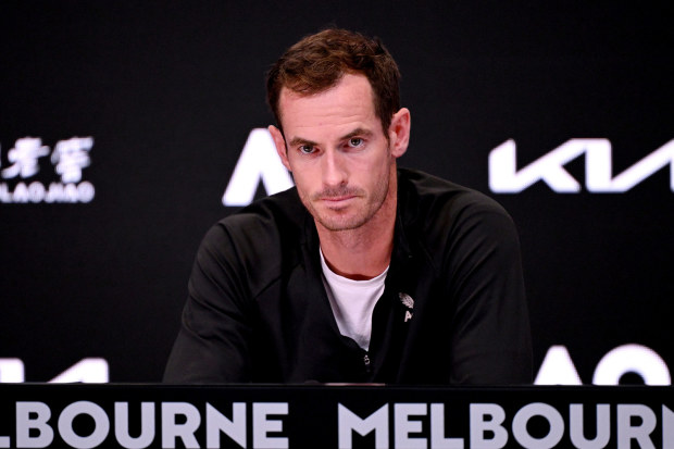 Andy Murray of Great Britain speaks to the media after his first round loss against Tomas Martin Etcheverry of Argentina during the 2024 Australian Open.
