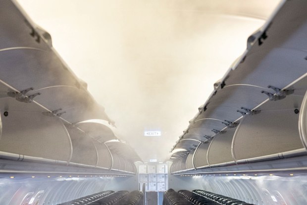 fog inside plane cabin