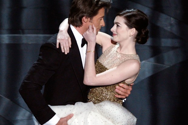 Hugh Jackman and Anne Hathaway on stage during the 81st Annual Academy Awards at Kodak Theatre on February 22, 2009 in Los Angeles, California.