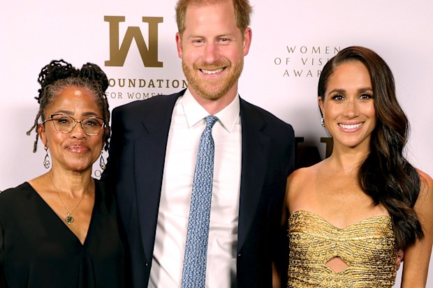 NEW YORK, NEW YORK - MAY 16: (L-R) Doria Ragland, Prince Harry, Duke of Sussex and Meghan, The Duchess of Sussex attend the Ms. Foundation Women of Vision Awards: Celebrating Generations of Progress & Power at Ziegfeld Ballroom on May 16, 2023 in New York City. (Photo by Kevin Mazur/Getty Images Ms. Foundation for Women)