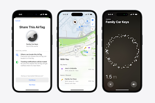 9PR: Multiple Apple iPhones sharing access to locations for an Apple AirTag