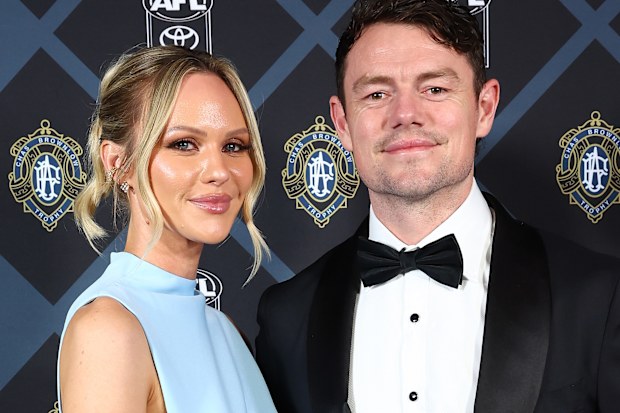 Lachie Neale and Jules Neale arrive at the 2025 Brownlow Medal on September 22, 2025 in Brisbane, Australia. 