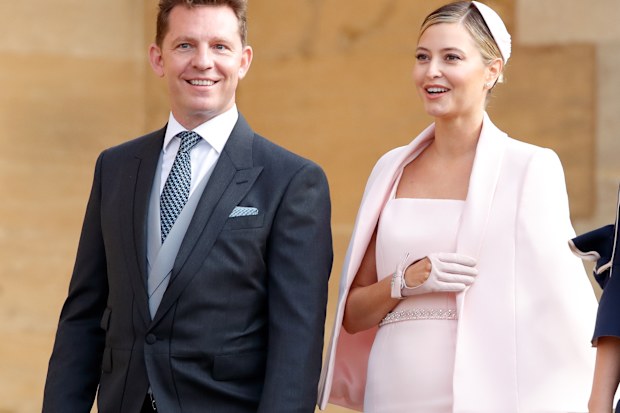 Nick Candy and Holly Valance attend the wedding of Princess Eugenie of York and Jack Brooksbank in 2018