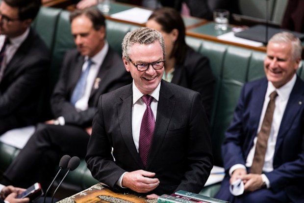 Leader of the House Christopher Pyne during Question Time in the House of Representatives at Parliament House in Canberra on December 3, 2018