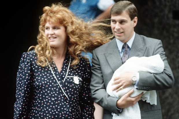 The Duke and  Duchess of York leaving Portland Hospital in London with their first child four-day old Princess Beatrice. 