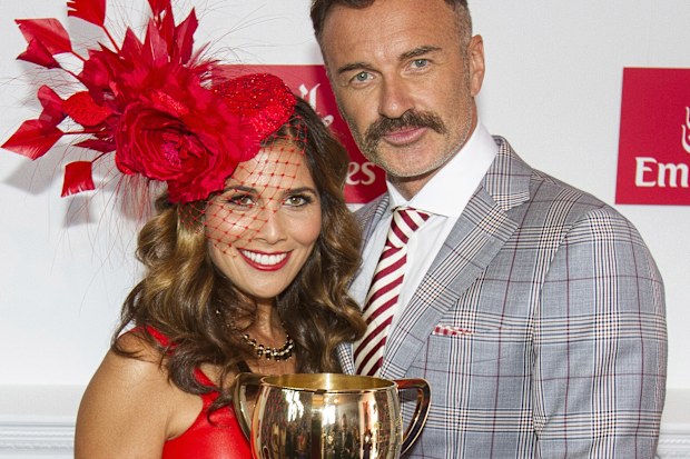 Julian McMahon with wife Kelly McMahon at the Emirates Marquee on Melbourne Cup Day at Flemington Racecourse on November 3, 2015 in Melbourne, Australia.  
