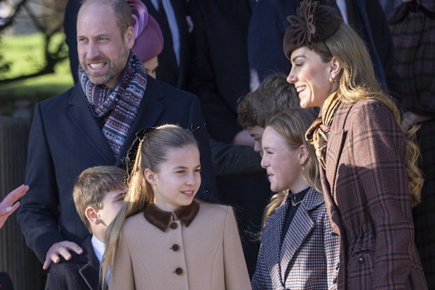Prince William, Prince of Wales and Catherine, Princess of Wales with Prince George of Wales, Princess Charlotte of Wales and Prince Louis of Wales attend the Christmas Morning Service at St Mary Magdalene Church on December 25, 2025 in Sandringham, Norfolk. 