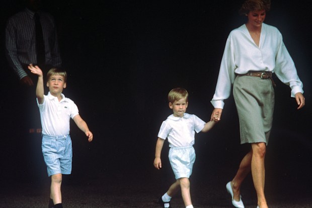 Diana, The Princess of Wales with sons Prince William (left) and Prince Harry leaving Portland Hospital in London after visiting The Duchess of York when she gave birth to her first child, a daughter. 
