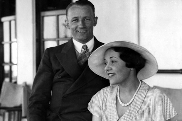 Don Bradman with his wife Jessie Bradman aboard the Otranto after its arrival at Fremantle.