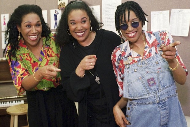 The Pointer Sisters pose for a group portrait at a New York rehearsal studio where they were preparing on August 24, 1995, to go on the road with the touring company of the Broadway show "Ain't Misbehavin'." (L-R) Ruth, Anita and June.  