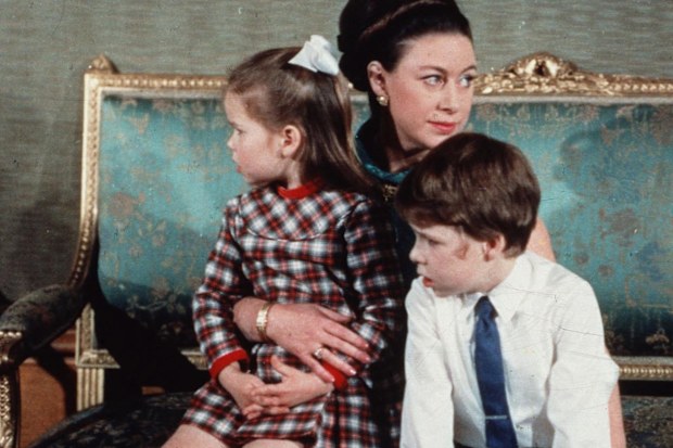 400806 34: (FILE PHOTO) Princess Margaret sits in 1970 with her children Lord Linley and Lady Sarah Armstrong-Jones. Buckingham Palace announced that Princess Margaret died peacefully in her sleep at 1:30AM EST at the King Edward VII Hospital February 9, 2002 in London. (Photo by Getty Images)