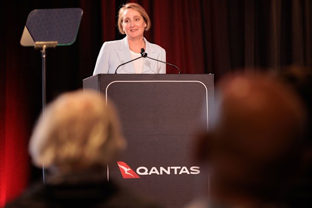 Qantas CEO Vanessa Hudson at the 2024 AGM in Hobart.