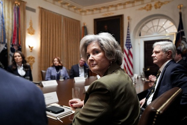Susie Wiles, White House chief of staff, during a roundtable in the Cabinet Room of the White House in Washington, DC, US, on Monday, Dec. 8, 2025. The Trump administration on Monday plans to unveil a long-awaited farm aid package, according to Trump administration officials, offering $12 billion in assistance to a key base of support hit hard by low crop prices and the impact of the president's tariff policies. Photographer: Yuri Gripas/Abaca/Bloomberg