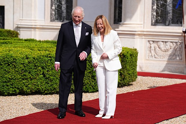 King Charles III talks with Italian Prime Minister Giorgia Meloni