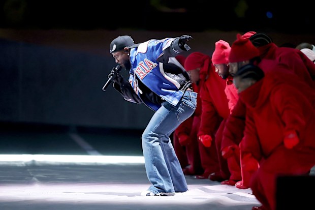 Kendrick Lamar performs on stage during the halftime show at the Super Bowl LIX on February 9, 2025