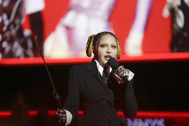 Madonna speaks onstage during the 65th GRAMMY Awards at Crypto.com Arena on February 05, 2023 in Los Angeles, California.
