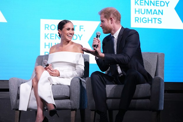 Meghan, Duchess of Sussex and Prince Harry, Duke of Sussex speak onstage at the 2022 Robert F. Kennedy Human Rights Ripple of Hope Gala at New York Hilton on December 06, 2022 in New York City