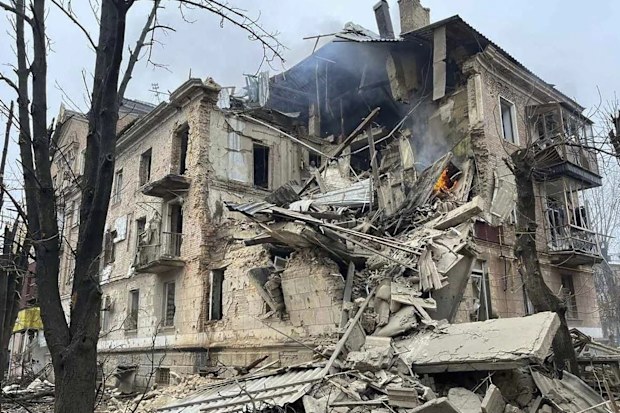 Debris of an apartment building damaged in a Russian rocket attack in Kryvyi Rih, Ukraine, Friday, Dec. 16, 2022.  