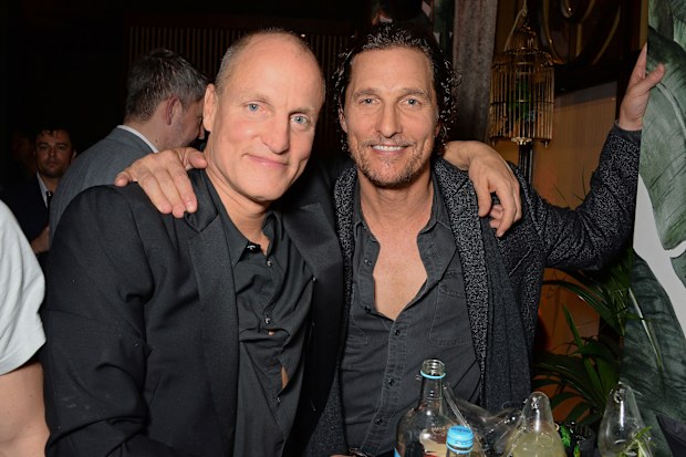 Woody Harrelson and Matthew McConaughey attend the launch party of new bar The Parrot at The Waldorf Hilton hosted by Idris Elba on November 8, 2018 in London 
