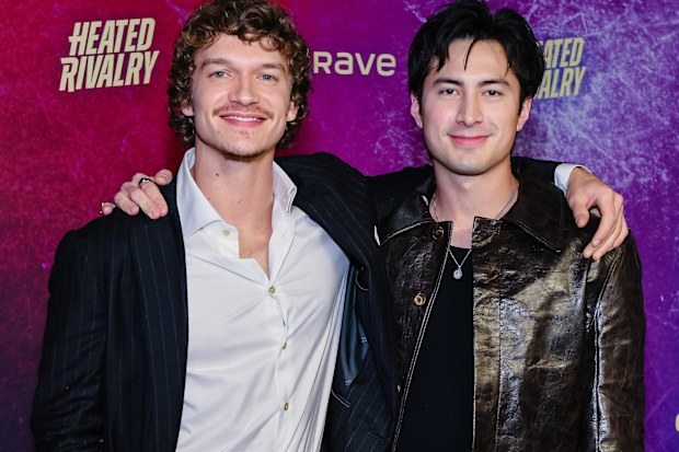 TORONTO, ONTARIO - NOVEMBER 24: Connor Storrie and Hudson Williams attend the premiere of "Heated Rivalry" at TIFF Lightbox on November 24, 2025 in Toronto, Ontario. (Photo by Harold Feng/Getty Images)