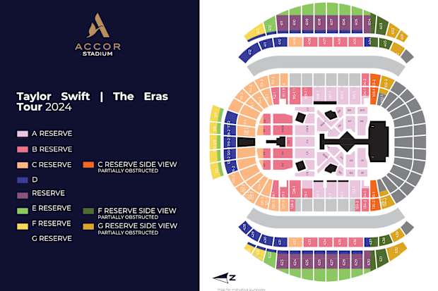 Accor Stadium seating map for Taylor Swift Eras Tour