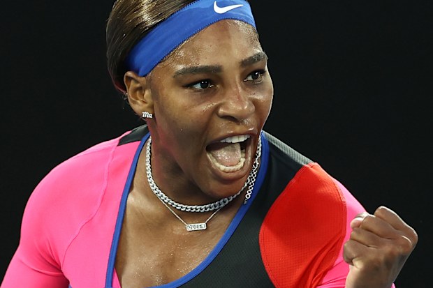 Serena Williams during her Women's Singles Quarterfinals match against Simona Halep of Romania during day nine of the 2021 Australian Open at Melbourne Park on February 16, 2021 in Melbourne, Australia. 