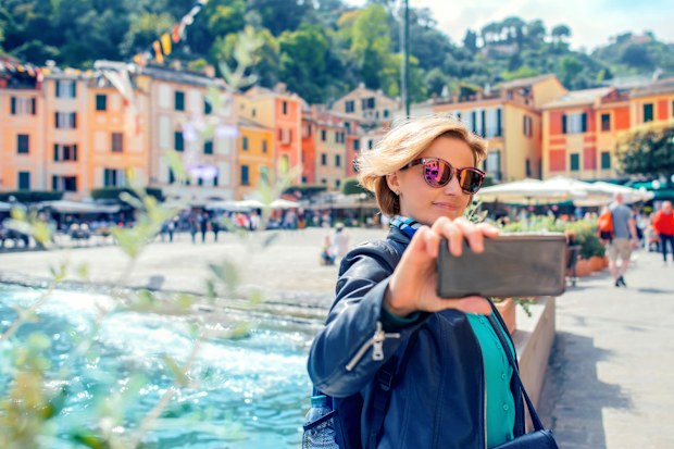 Tourist in Portofino, Liguria, Italy