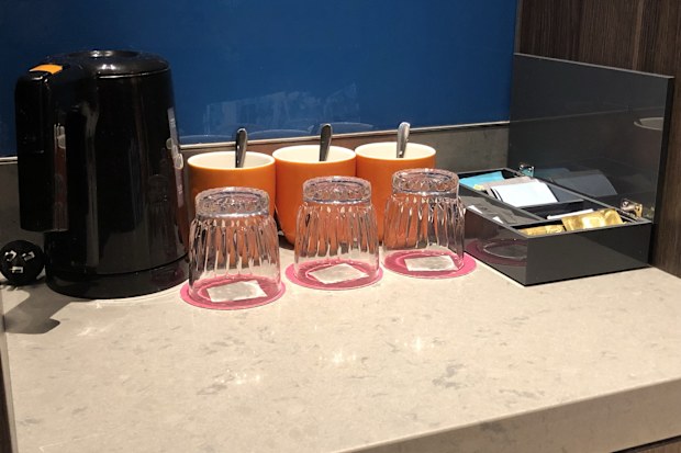 Tea and coffee making station in hotel room