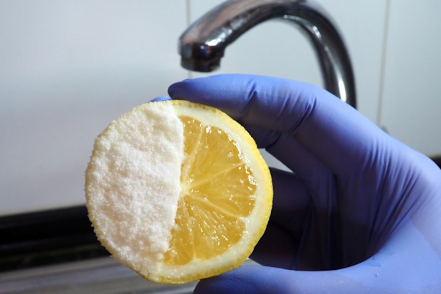 lemon with baking soda on top for cleaning