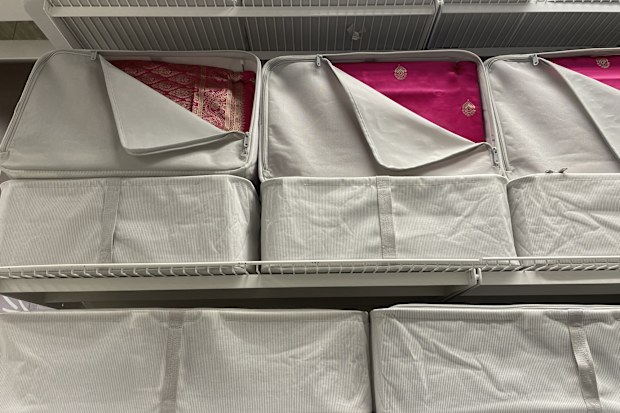 Fabric Storage Boxes on Wire Shelves for Closet and Home Organization