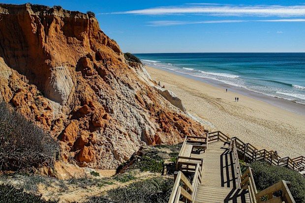 Boardwalk leading to Praia da Falésia beach, Algarve, Portugal