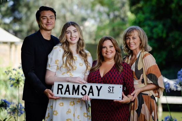 (L-R) Tim Kano, Georgie Stone, Rebekah Elmaloglou and Annie Jones will return to the new series of Neighbours as regulars