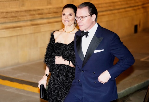 Crown Princess Victoria of Sweden and Prince Daniel arrive for the Royal Variety Performance at the Royal Albert Hall in London, Thursday, Nov. 30, 2023. 